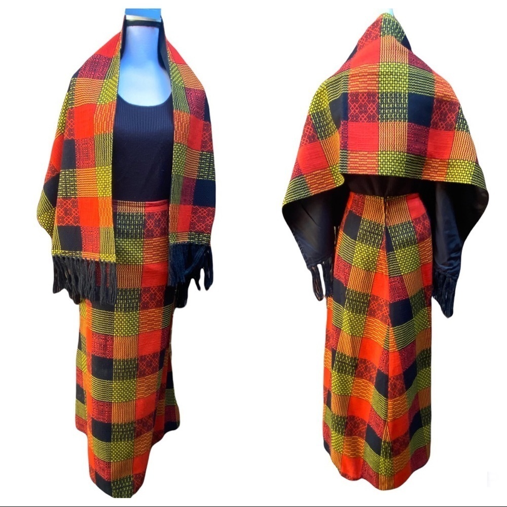 Vintage 70’s Plaid Maxi Skirt Shawl and Purse